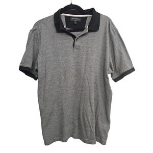 Banana Republic Dress Polo Shirt Mens L Gray Black Minimal Smart Casual Preppy